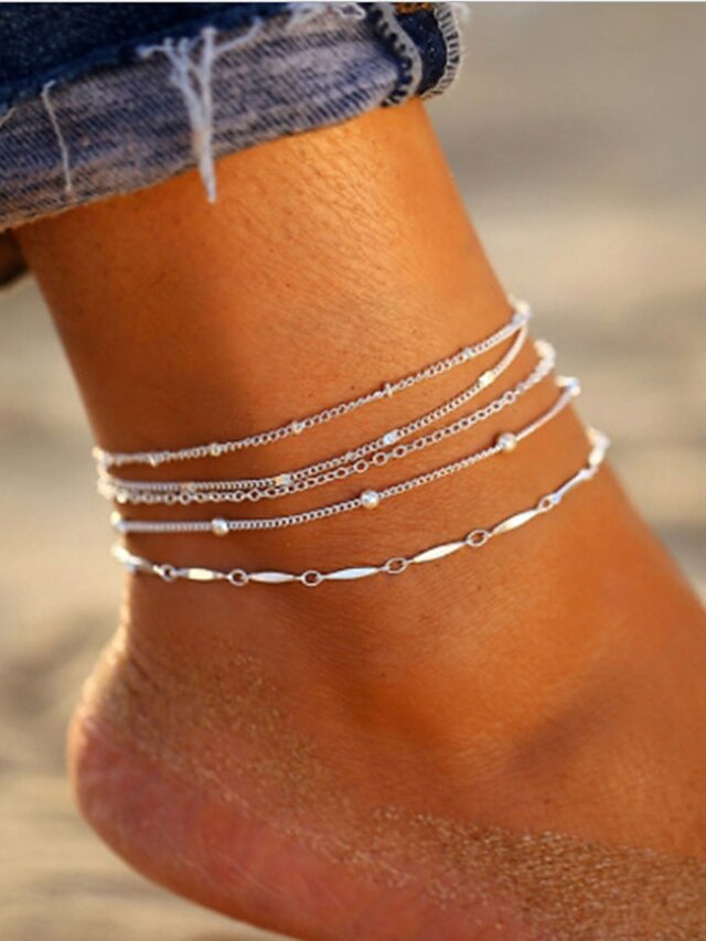 Ankle Bracelet Personalized Stylish Simple Women's Body Jewelry For Party Evening Holiday Classic Alloy Weave Silver 5 PCS