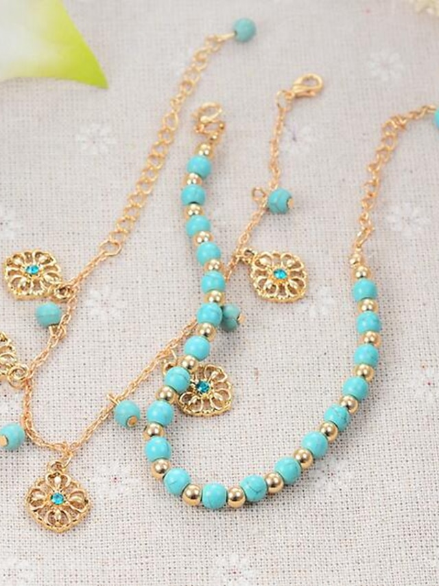 Ankle Bracelet Boho Stylish Women's Body Jewelry For Holiday Beach Classic Turquoise Alloy Gold 1pcs