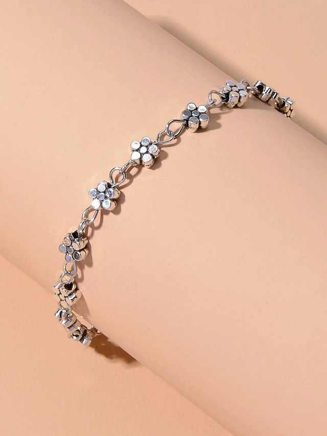 Ankle Bracelet Personalized Stylish Simple Women's Body Jewelry For Party Evening Gift Classic Alloy Heart Flower Silver 1pcs